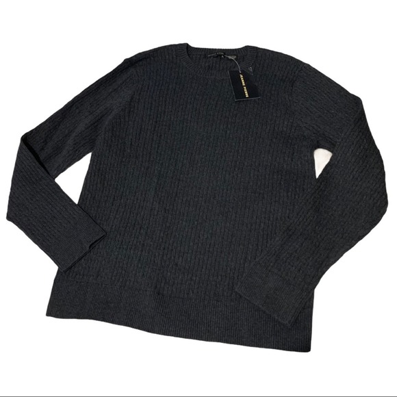 Jeanne Pierre Cable Knit Sweater XL | Charcoal Gray Cotton Pullover NWT - Picture 1 of 4